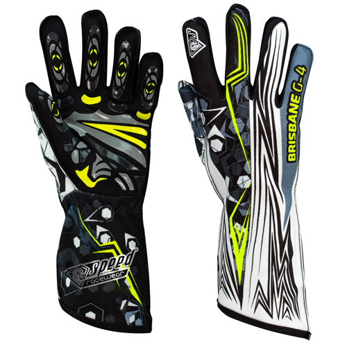 Speed Karthandschuhe | BRISBANE G-4 | schwarz, weiss, neongelb